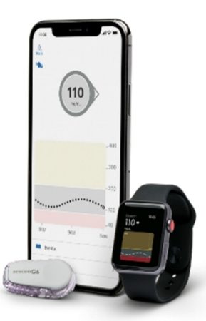 CGMX device with cell phoneand wrist watch reporting display.